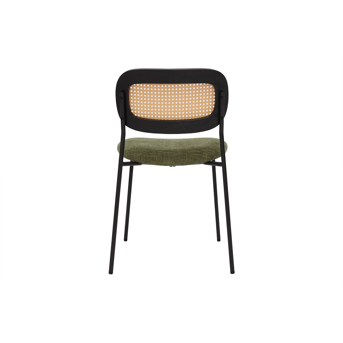 Chaises design en tissu effet velours texturé vert kaki, métal noir et cannage rotin (lot de 2) MIRANDA