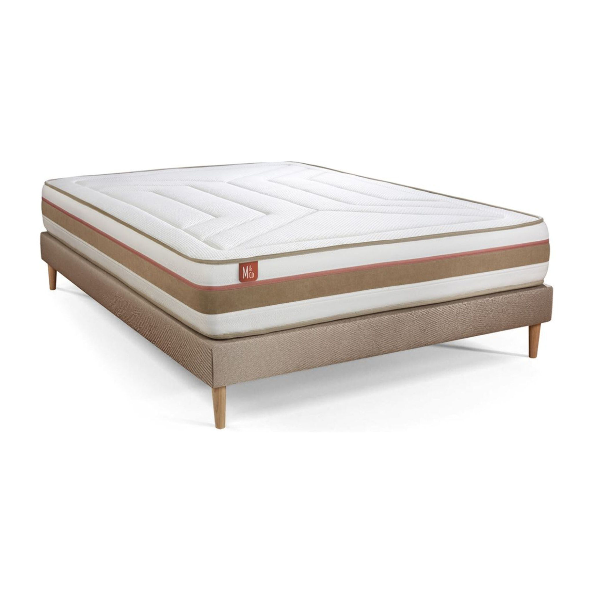 Ensemble Matelas Le Tendre - 28cm - Ressorts ensachés et mémoire de forme - Enveloppant - Sommier kit Beige