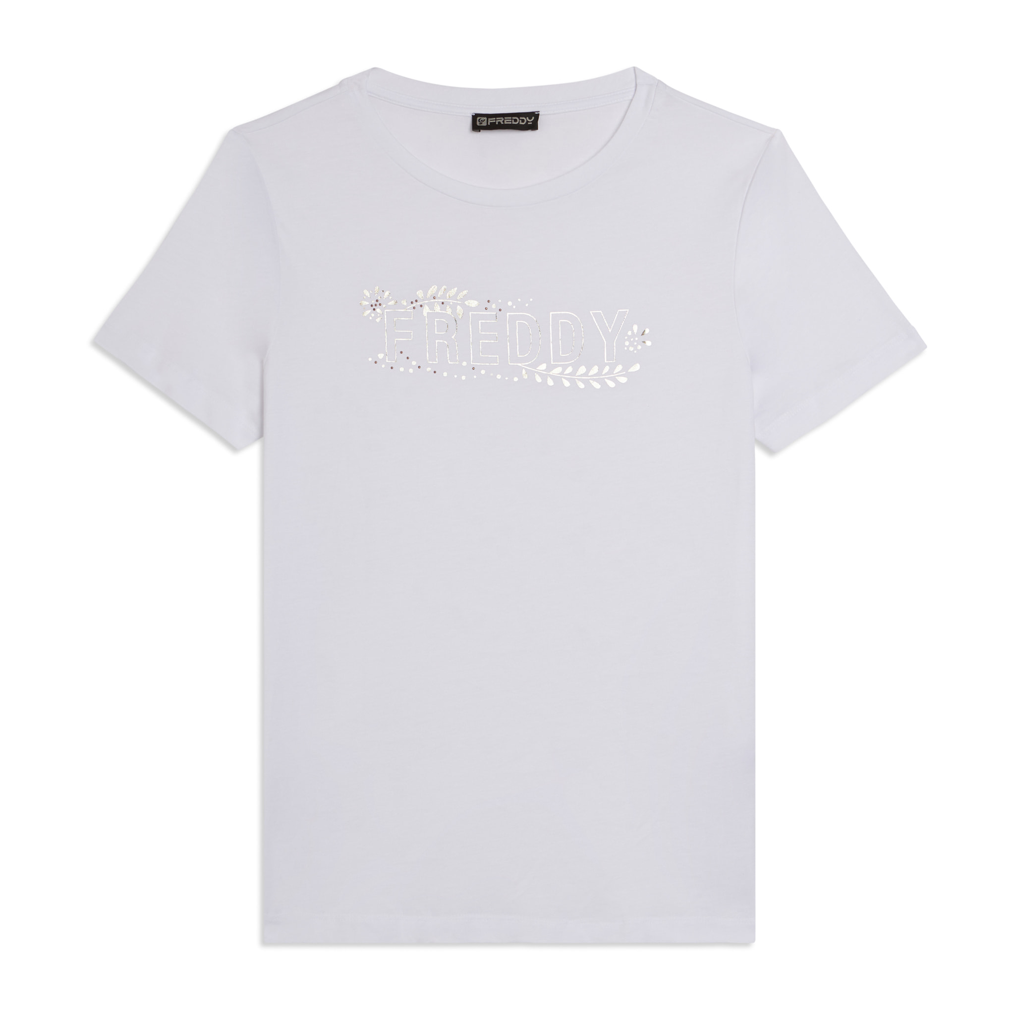 T-shirt Manica Corta con Decori Floreali e Borchie