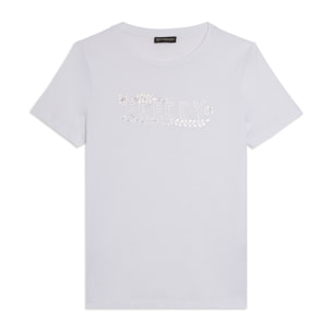 T-shirt Manica Corta con Decori Floreali e Borchie