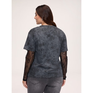 Fiorella Rubino - T-shirt con maniche in pizzo - Nero