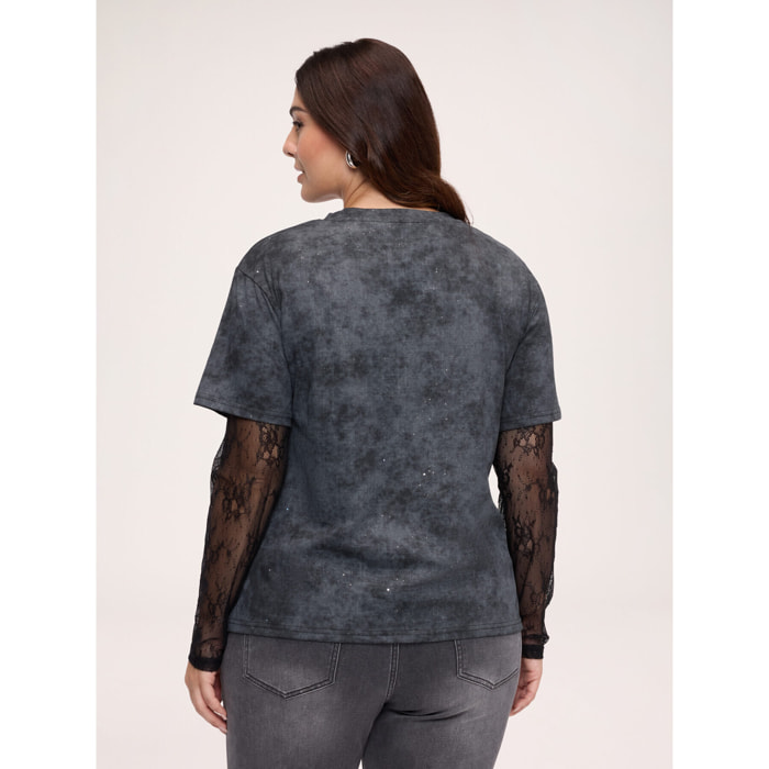 Fiorella Rubino - T-shirt con maniche in pizzo - Nero