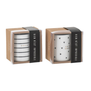J-Line tasse + cuillère Lignes Horizontales/Triangle - céramique - blanc - 2 pcs