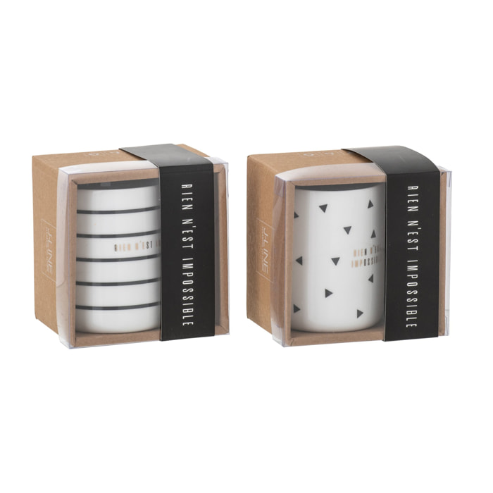 J-Line tasse + cuillère Lignes Horizontales/Triangle - céramique - blanc - 2 pcs