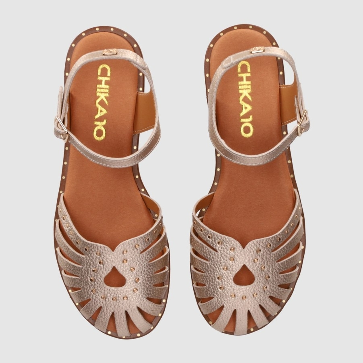 Sandalias de Piel - Platino - Tacón: 1 cm