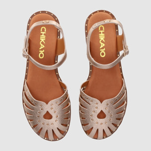 Sandalias de Piel - Platino - Tacón: 1 cm