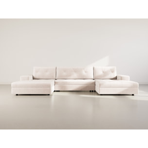Bastian - canapé panoramique en U 7 places convertible avec coffre en velours texturé - Beige