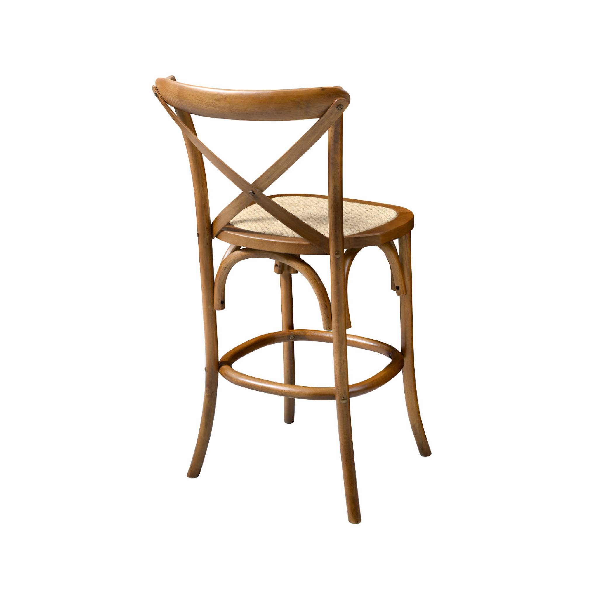 Lot de 2 tabourets de bar bistrot vintage en bois d'hévéa effet noyer avec repose-pieds