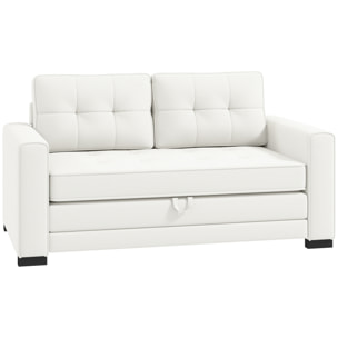 Canapé convertible 2 places design contemporain assise dossier capitonnés polyester aspect lin blanc cassé