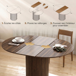 Table ronde extensible table de salon design bois 6-8 personnes dia. 110-150 x 75 cm effet bois noyer