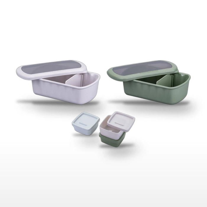 Lot Lunchbox Beige et Verte avec Set 3 boîtes à sauce Fackelmann Storage