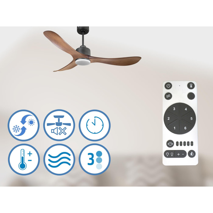 Ventilateur de plafond Réversible  Thermostat Dimmable Wifi Moteur à courant continu Toits en pente Télécommande Lumière à trois tons Hypersilence Mémoire