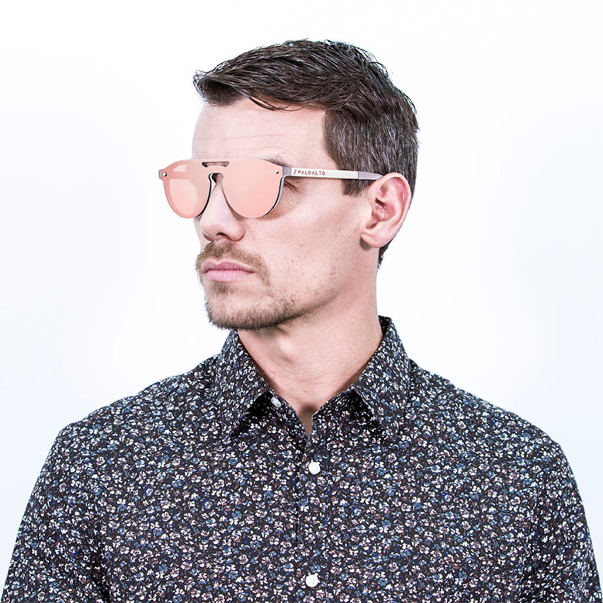 Gafas de sol PALO ALTO PEARL - Gris sólido mate / Plana rosa revo y patillas metálicas doradas