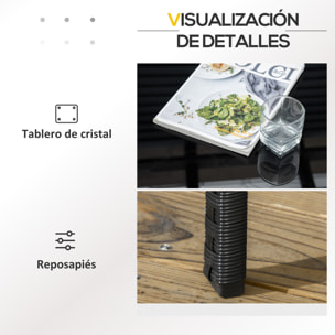 Conjunto de Jardín de Ratán Sintético Juego de 4 Piezas Muebles de Jardín con 2 Sillones 1 Sofá Doble 1 Mesa de Centro con Tablero de Vidrio y Cojines Negro y Crema