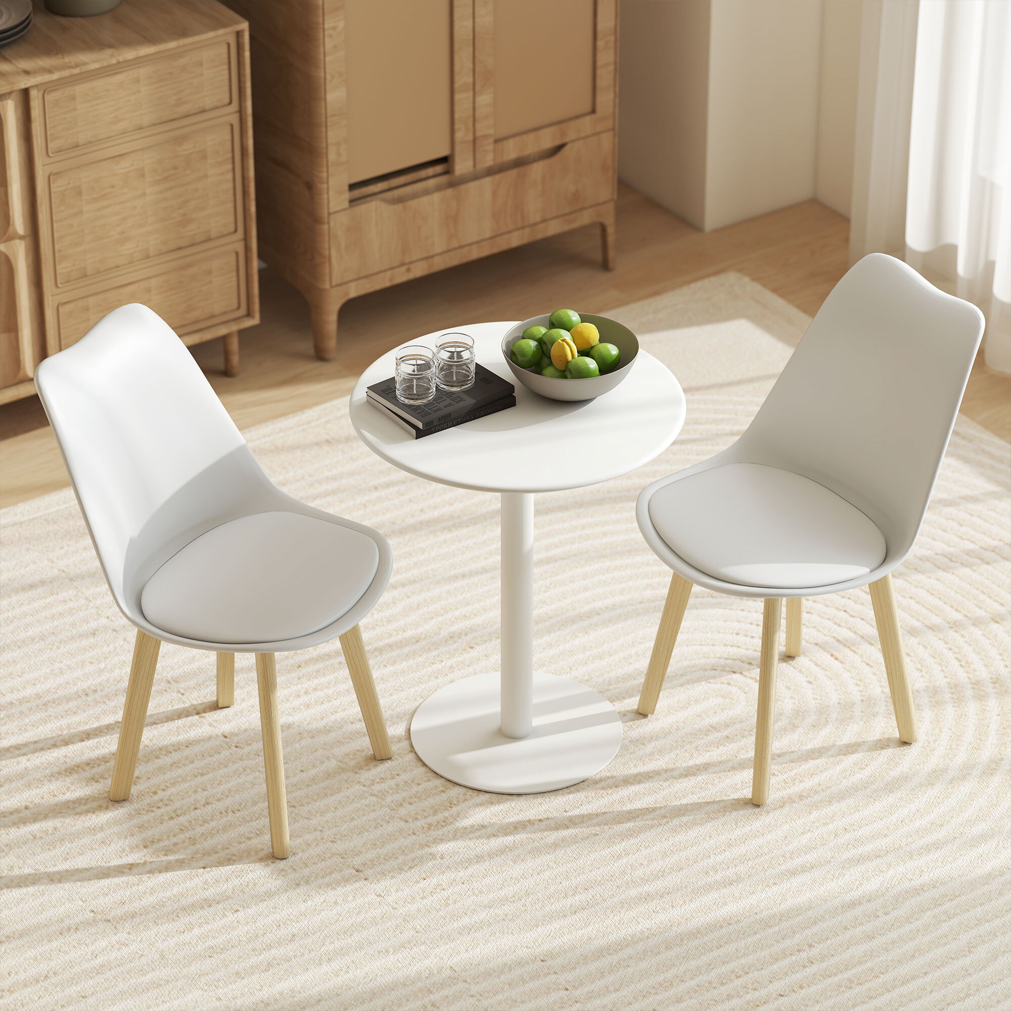Mesa de Comedor Redonda para 2 Personas Mesa de Cocina de Acero para Interior y Exterior Ø60x72 cm Blanco