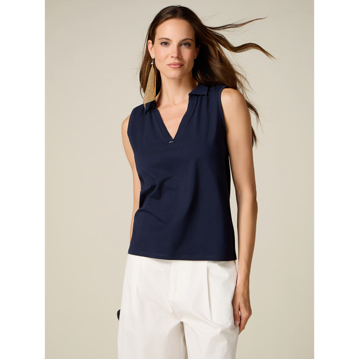 Oltre - Top in jersey con dettaglio gioiello - Blu