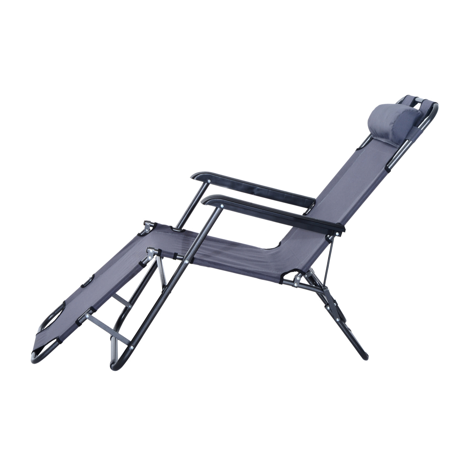 Chaise longue pliable bain de soleil transat de relaxation dossier inclinable avec repose-pied polyester oxford gris