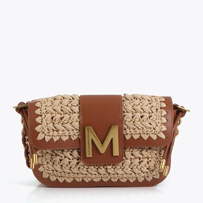 Borsa a tracolla intrecciata con dettagli in pelle