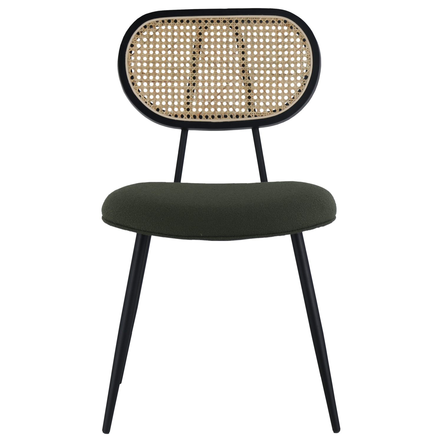 Lot de 2 chaises en cannage et tissu boucle vert kaki ELENA