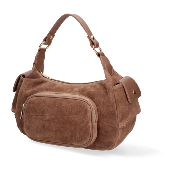 Borsa a spalla da donna Made in Italy - Modello Ardena - Pelle scamosciata - 30.0 x 17.0 x 12.0 cm