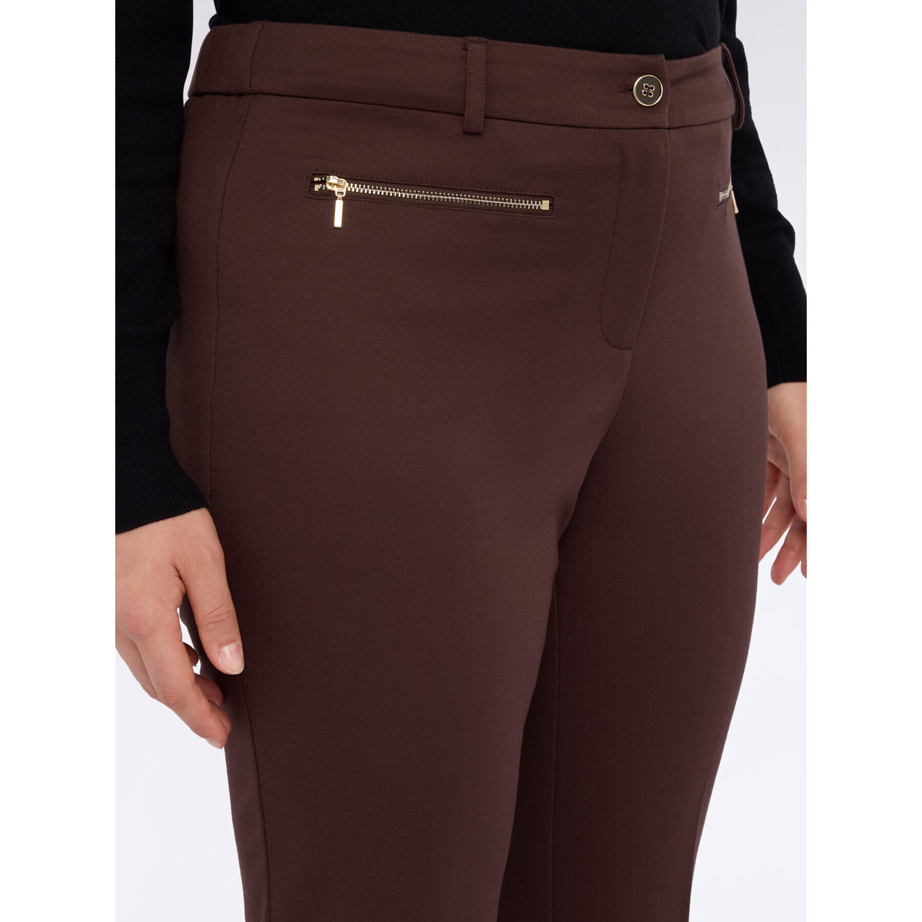 Fiorella Rubino - Pantalones kick flare en Punto Milano con cremallera - Marrón