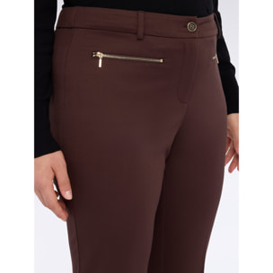 Fiorella Rubino - Pantalones kick flare en Punto Milano con cremallera - Marrón