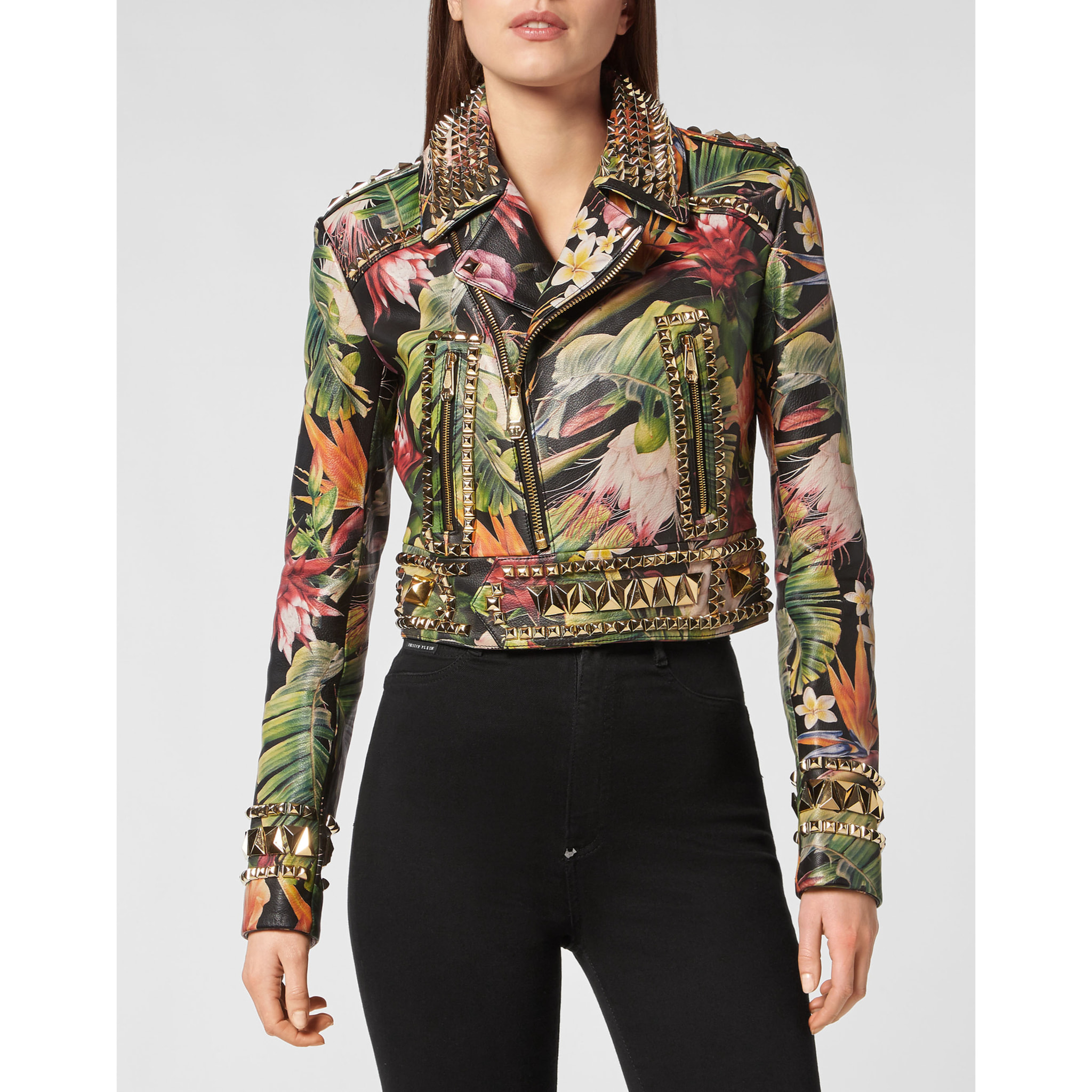 PHILIPP PLEIN Biker de cuero FLOWERS