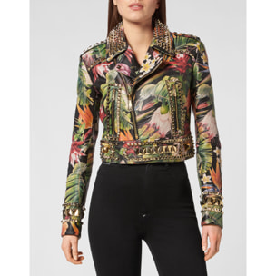 PHILIPP PLEIN Biker de cuero FLOWERS