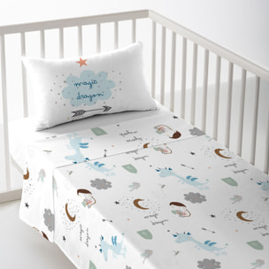 Haciendo el Indio - Juego de Sábanas Estampadas - Infantil - Incluye 1 Funda de Almohada - 100% Algodón - Cuna / Maxicuna - Magic Dragon Rot