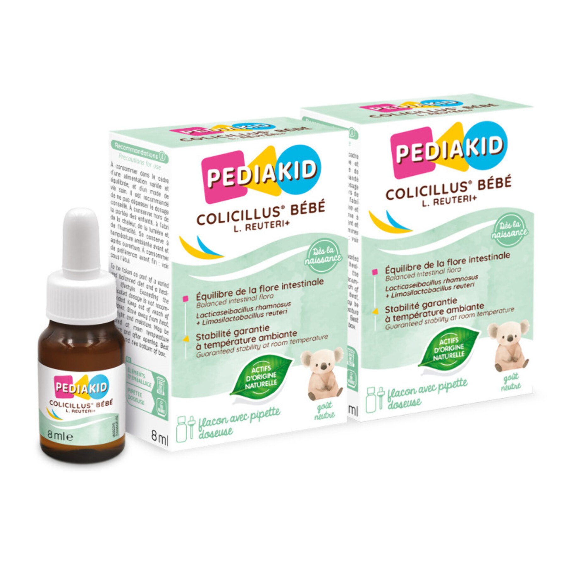 PEDIAKID - Colicillus Bébé - Suspension Huileuse à base de Lactobacillus Rhamnosus GG - Teneur Garantie 1 Milliard par Prise - Réduit les Contractions Abdominales - Goût Neutre - Lot de 2