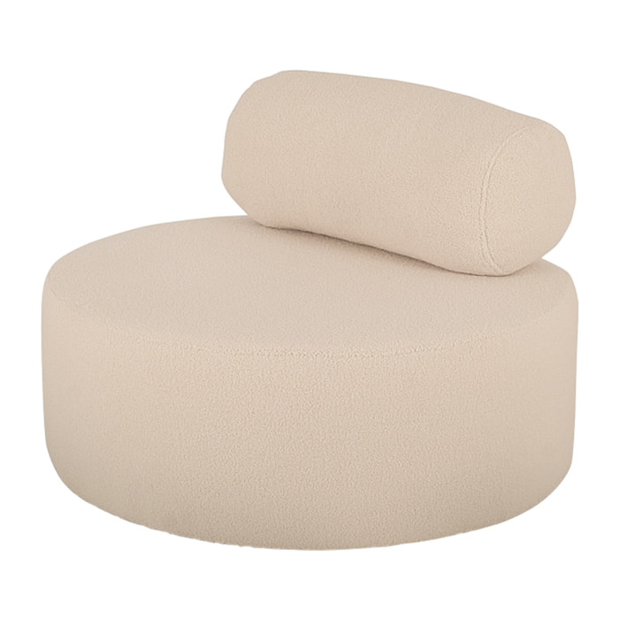 Sillón de bouclé redonda color beige de 91x71cm Alto: 71 Largo: 91 Ancho: 91