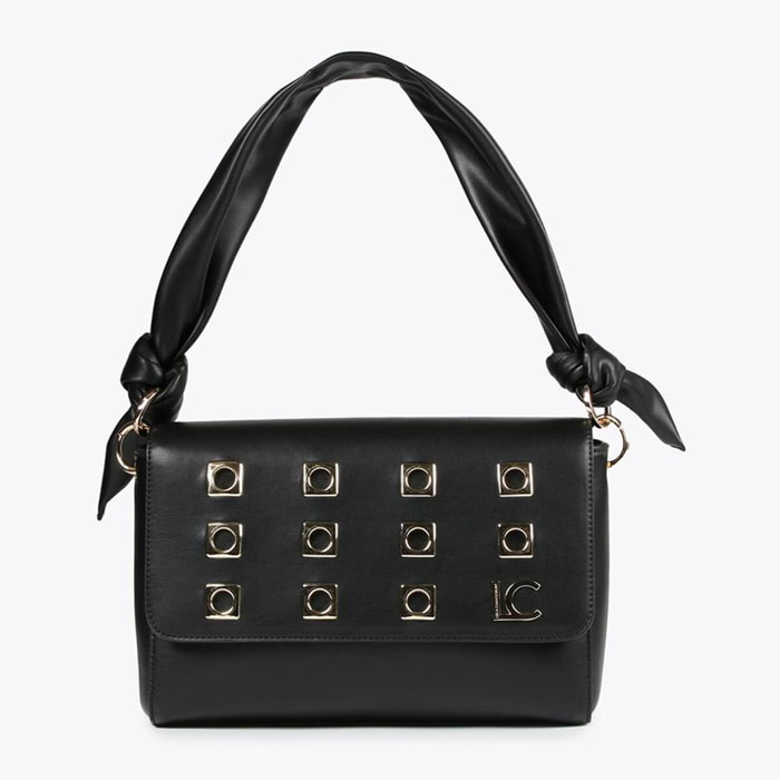 Borsa a tracolla con occhielli in metallo quadrati