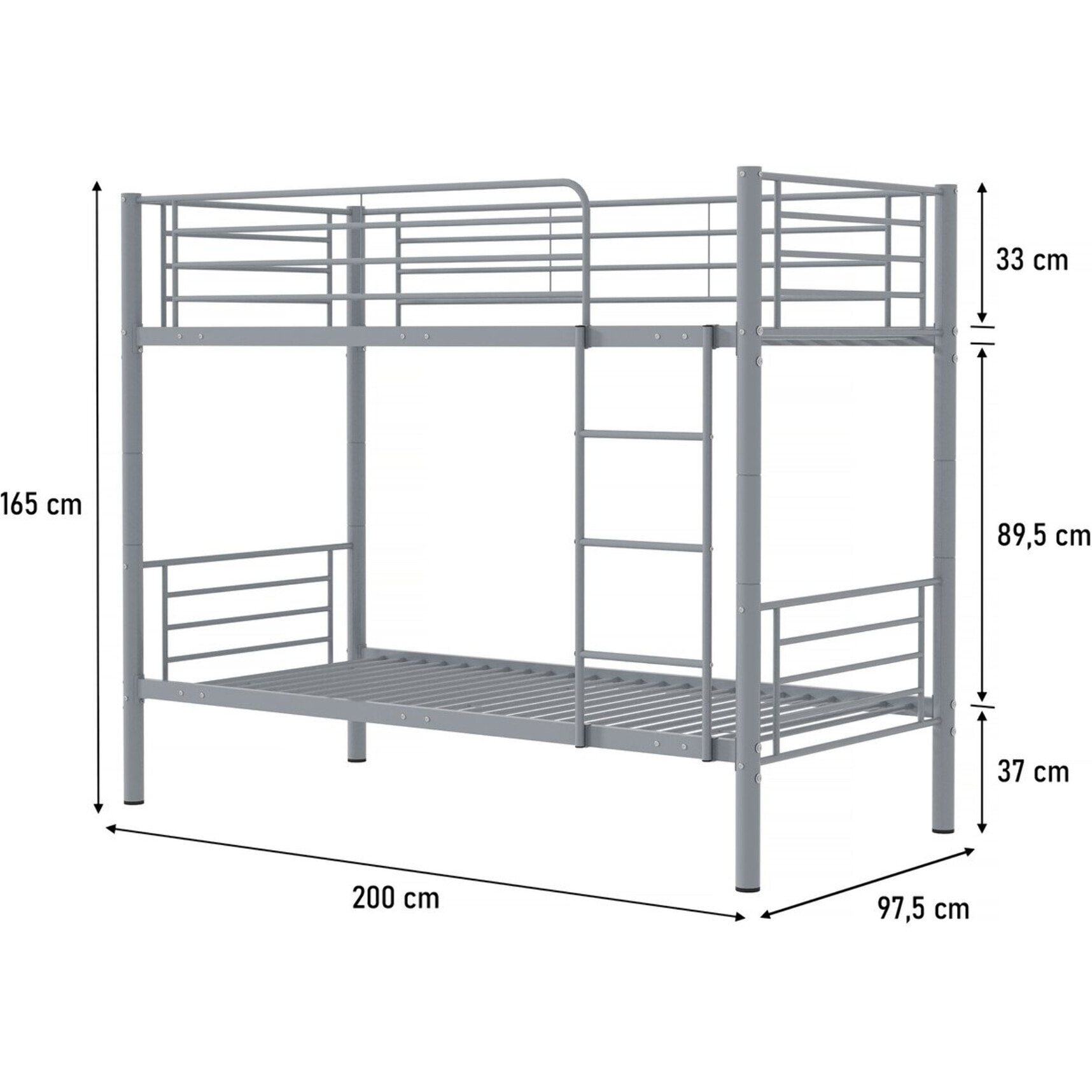 Lit superposé "ADAM" -  90 x 190 cm - Métal - Gris