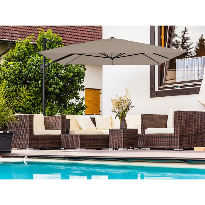 Parasol jardin déporté en aluminium "Sky 4" - 3 x 4 m - Taupe - Avec Housse de protection