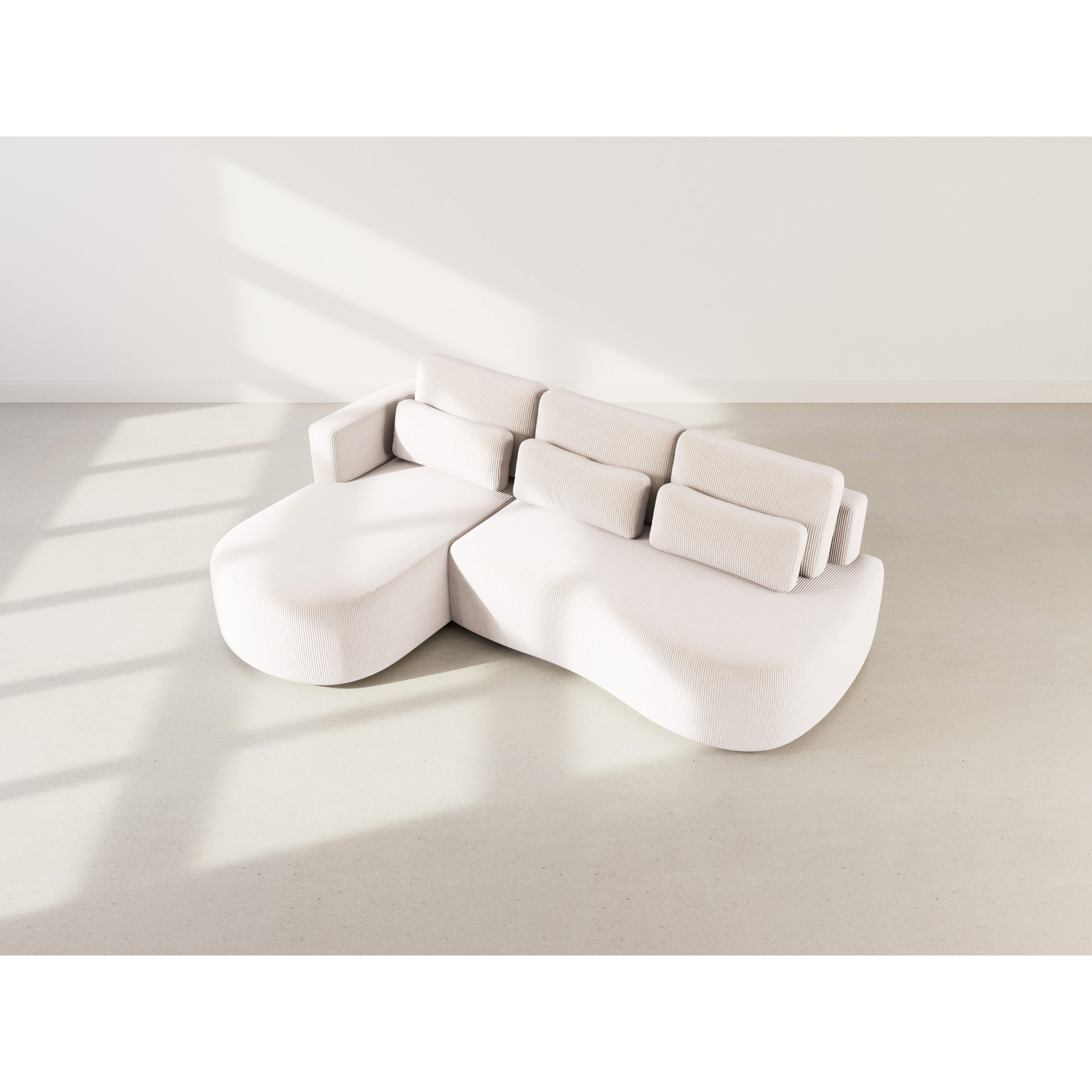 Mahina - canapé d'angle gauche 4 places convertible avec coffre en velours côtelé - Beige