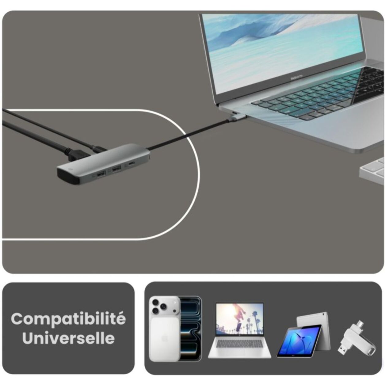 Hub USB C ESSENTIELB 5 en 1 2 USB-A + 3 USB-C