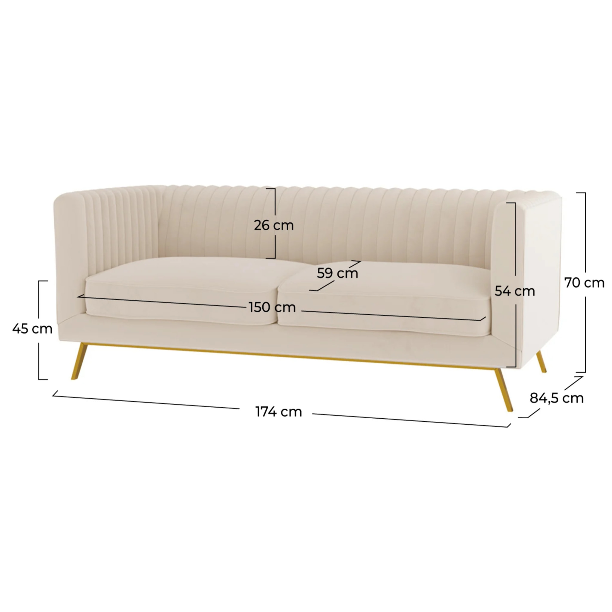 Canapé 2 places en velours beige - Gatsby