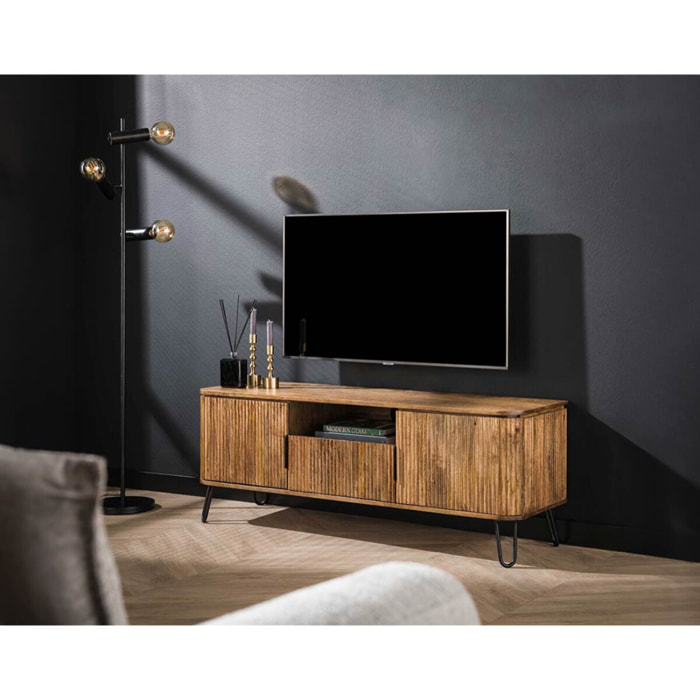 Delhi - meuble tv - bois et noir - 135 cm - Noir / Bois
