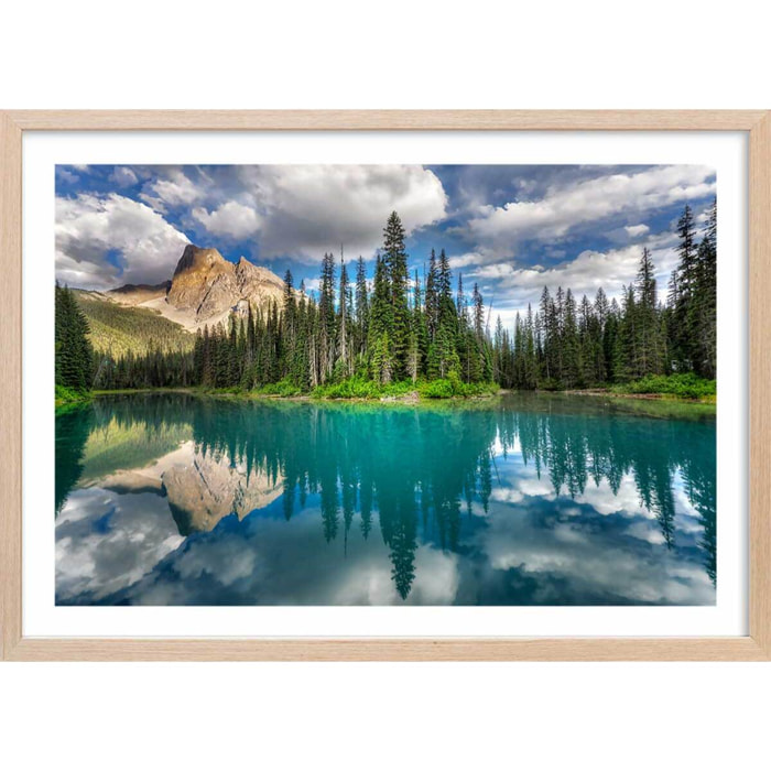 Affiche lac bleu éméraude Affiche + cadre en bois - Chêne