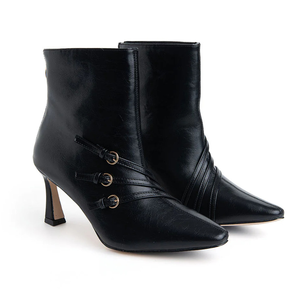 Tronchetto tacco 10 e triplo cinturino - NERO