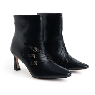 Tronchetto tacco 10 e triplo cinturino - NERO