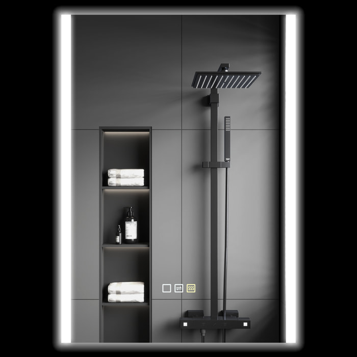 Espejo de Baño con Luz LED 70x50 cm Espejo de Pared con 3 Colores de Luz Función Antivaho Función de Memoria Interruptor Táctil IP44 Horizontal/Vertical