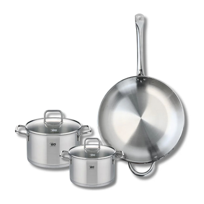 Ensemble de 1 Poêle de cuisson 32 cm et 2 faitouts 16 et 20 cm Elo Profi Citrin