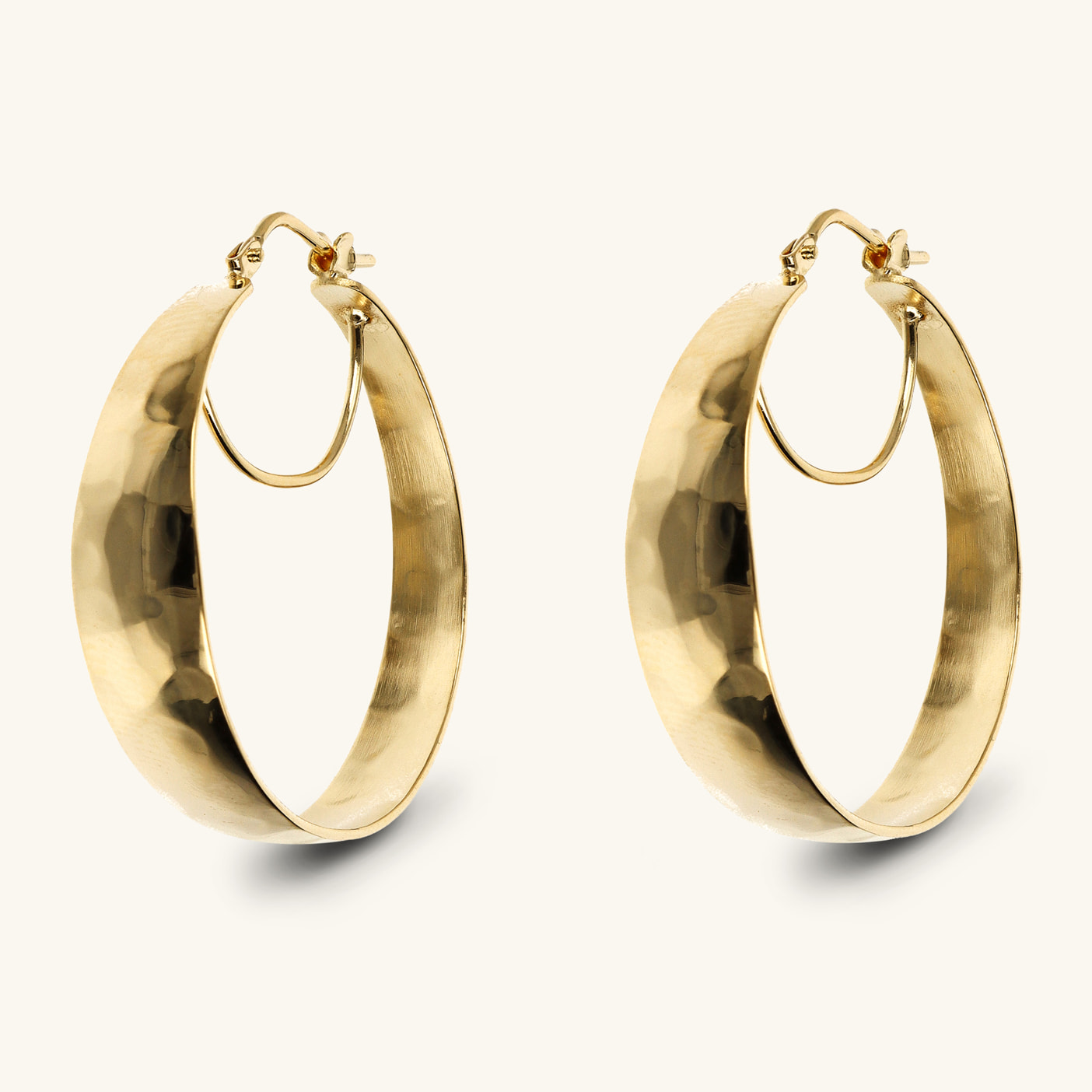 Orecchini a Cerchio Grandi Martellati placcati Oro Giallo 18Kt Graduati Diametro 3cm