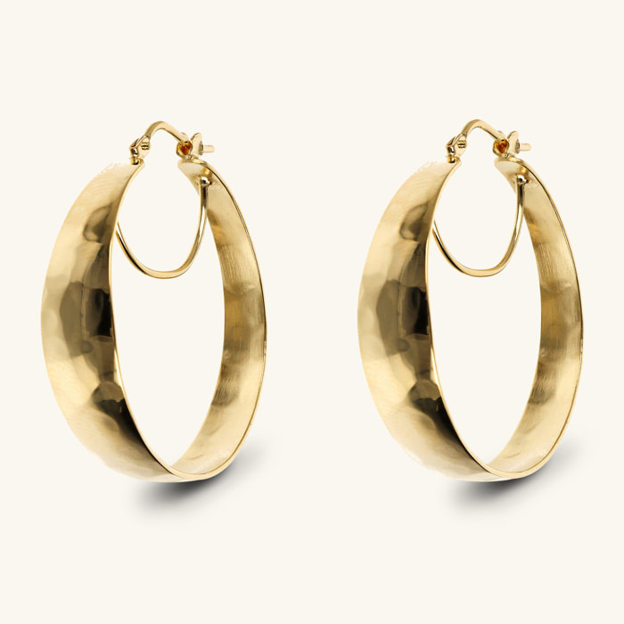 Orecchini a Cerchio Grandi Martellati placcati Oro Giallo 18Kt Graduati Diametro 3cm