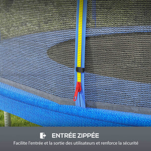 Filet de sécurité trampoline porte zipée Ø 244 cm 6 poteaux bleu noir