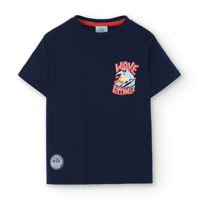 Camiseta niño, algodón, estampado, azul marino