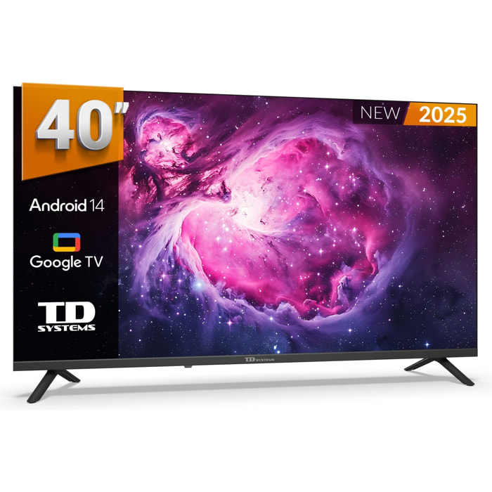 Smart TV 40 pulgadas Full HD Hey Google Official Assistant con control por voz. Televisor Android 14 - TD Systems PRIME40C21GLE