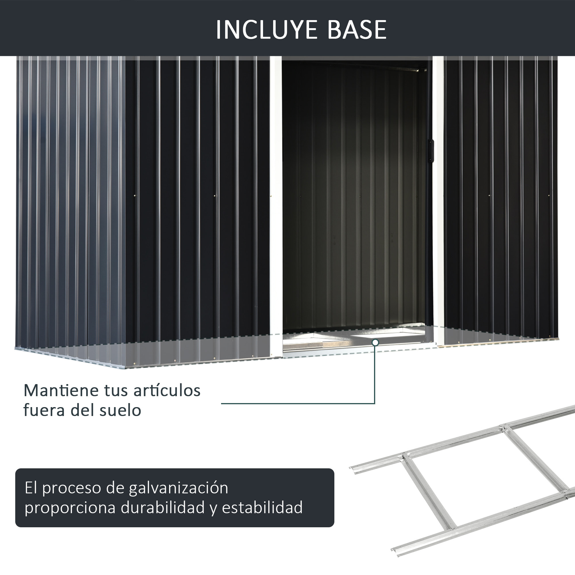 Cobertizo de Jardín 280x130x172 cm Base de 3,1 m² Caseta de Exterior Metálica para Almacenamiento de Herramientas con 2 Puertas Correderas y 2 Orificios de Ventilación Gris Oscuro