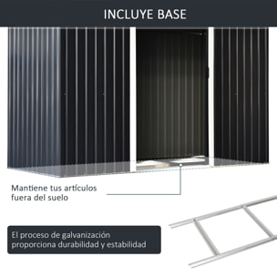 Cobertizo de Jardín 280x130x172 cm Base de 3,1 m² Caseta de Exterior Metálica para Almacenamiento de Herramientas con 2 Puertas Correderas y 2 Orificios de Ventilación Gris Oscuro
